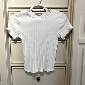 Ribbed Shortsleeved White Top with Lace Detail